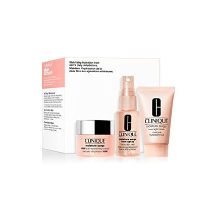 Clinique Moisture Surge Skincare Set, 100H Auto-Replenishing Hydrator 15 ml + Face Spray Thirsty Skin Relief 30 ml + Overnight Mask 30 ml