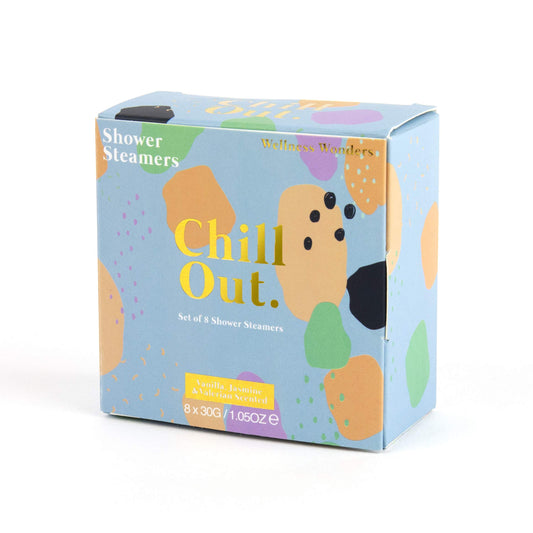 Chill Out Shower Steamers - Vanilla and Jasmine Scented Wellness Wonders - Pack of 8 Shower Bombs - Pampering Gift Idea